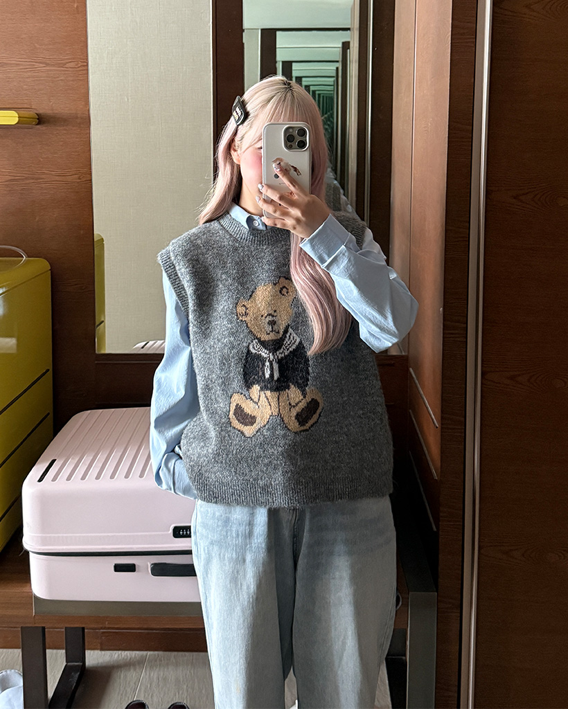 ※ くま　グレイ クマニットベスト | ファッション通販サイト NUGU