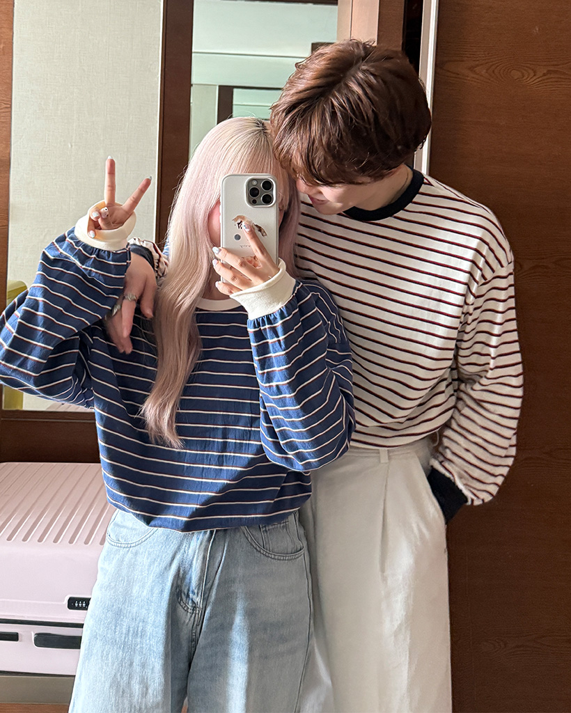 （ユニセックス）カラーボーダー長袖Tシャツ