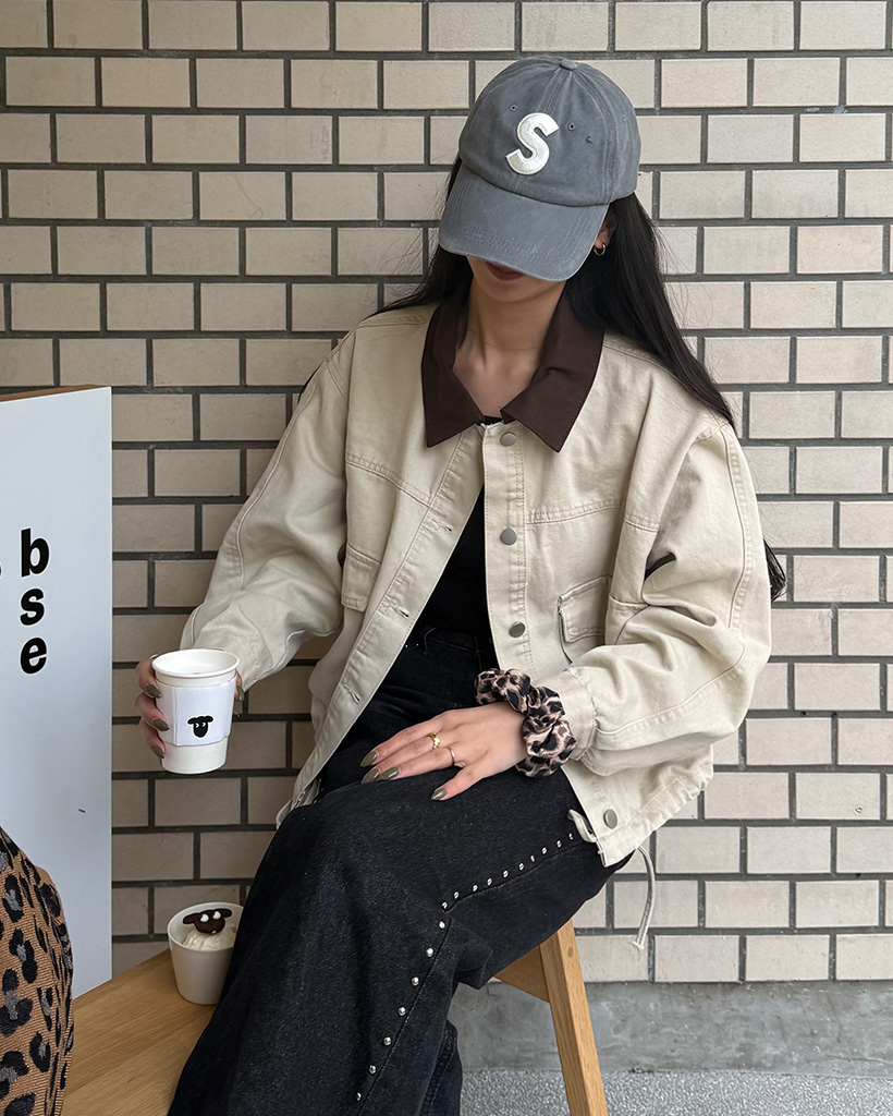 バイカラーストリング付きコットンジャケット