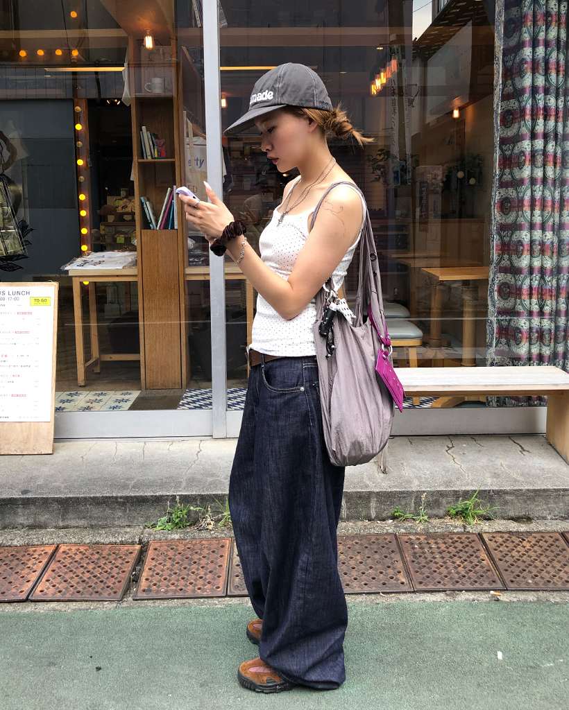 ヒップフラットポケットサマーリジットバルーンデニムパンツ