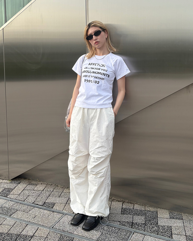 ウエストドローストリングナイロンパラシュートパンツ