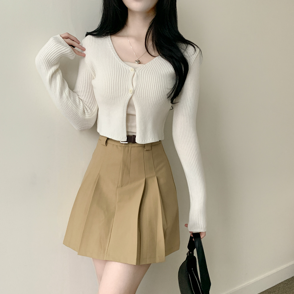 リブVネックニットクロップドカーディガン | ファッション通販