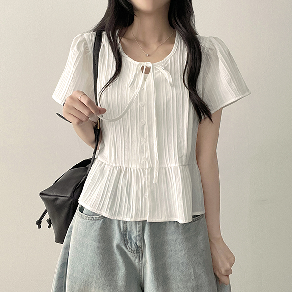 フリルリボン半袖ブラウス | ファッション通販サイト NUGU