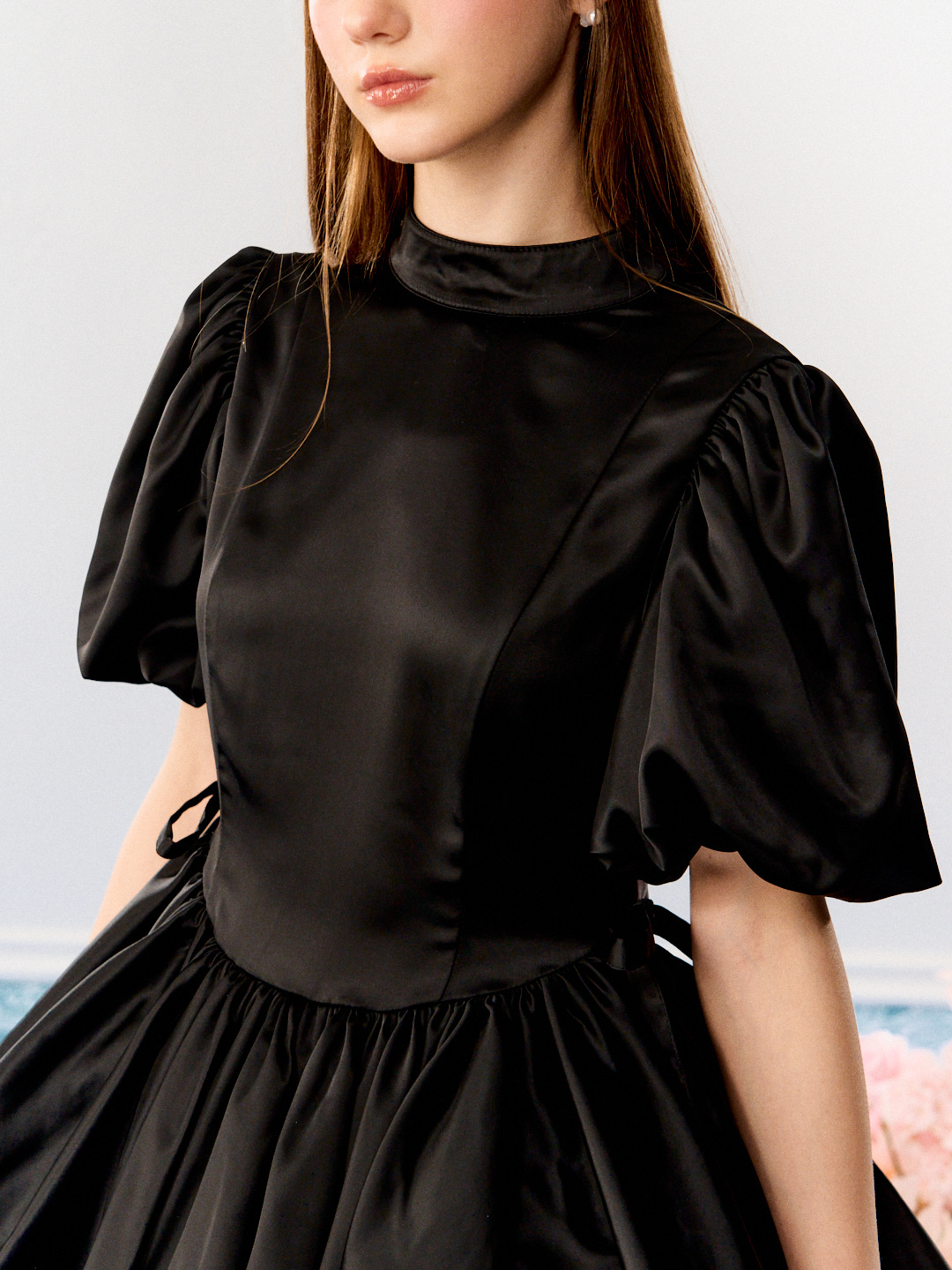 satin balloon peplum mini one-piece | ファッション通販サイト