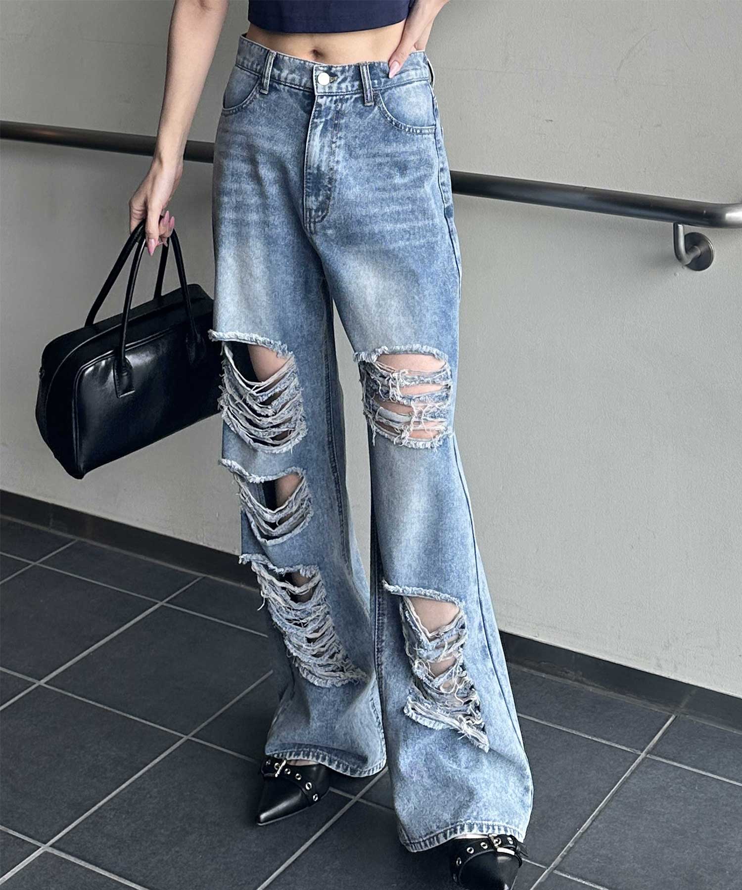 【D&G】ジーンズ デニムパッチワーク ダメージエフェクト D&G】ジーンズ デニムパッチワーク ダメージエフェクト