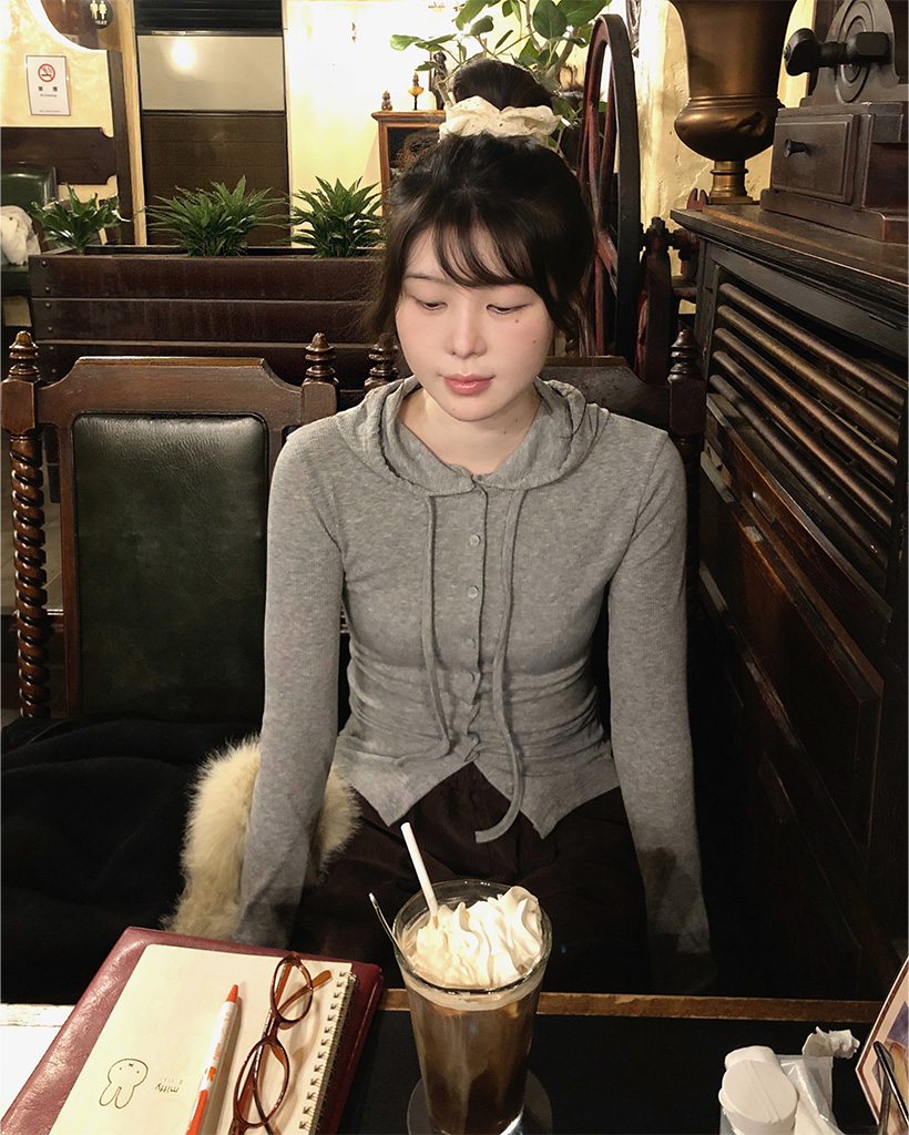 スリムフィットリブフードカーディガン