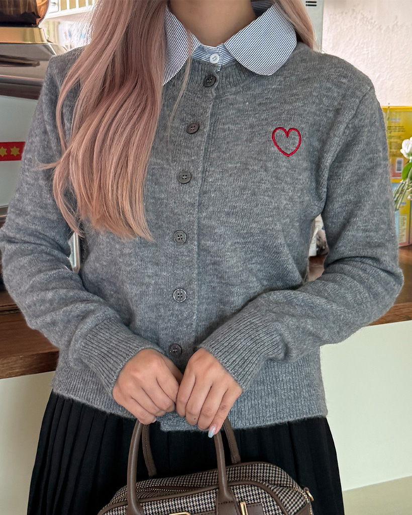 ハート刺繍バイカラーシャツニット | ファッション通販サイト NUGU