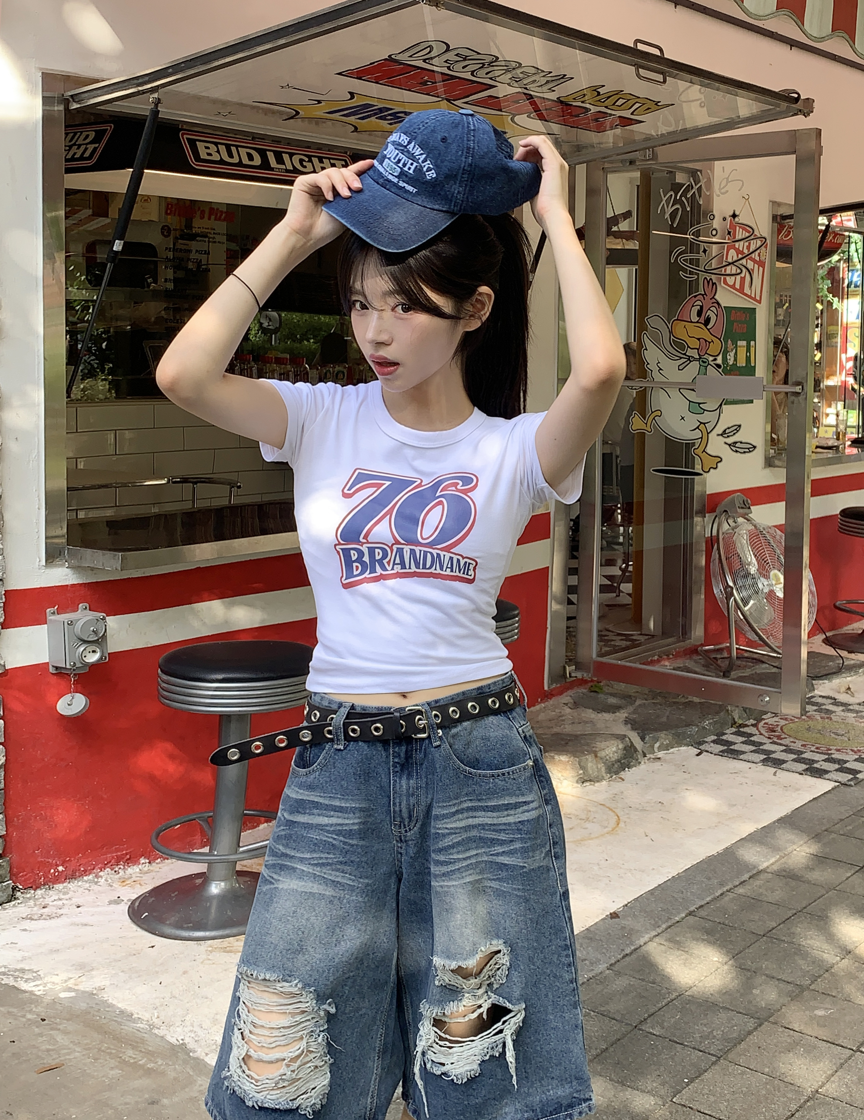 【希少】cozy worldwide ダメージハーフデニム lilful ジーンズ 「26年春夏新作」クラッシュダメージ加工七分丈ハーフ