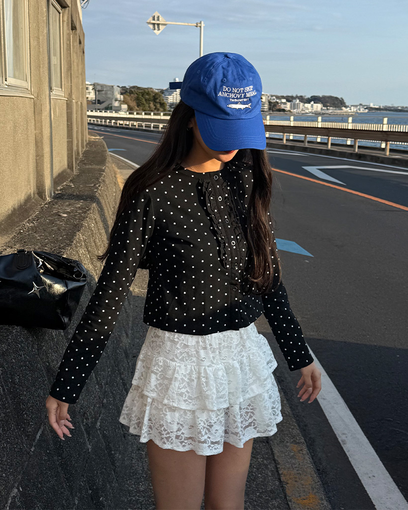 ドットバストフリルポイントカーディガン