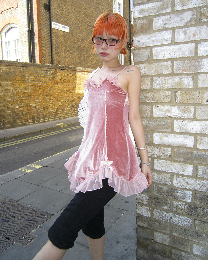 ベルベットレーススカラップヘムランジェリーキャミワンピース