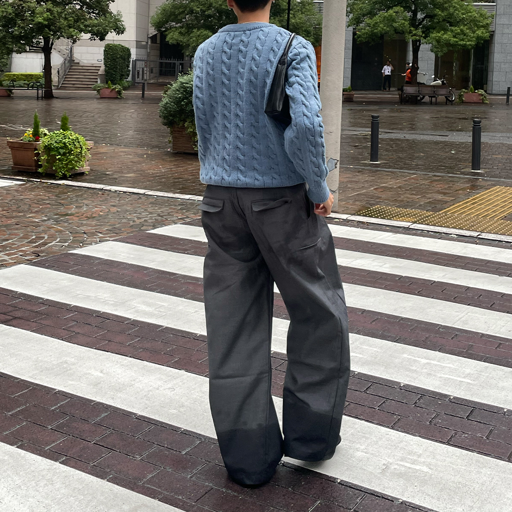 古着 リネンスラックス タックパンツ 極太 ワイドパンツ ストリート ツータック】古着 コットンリネンパンツ スラックス フェード