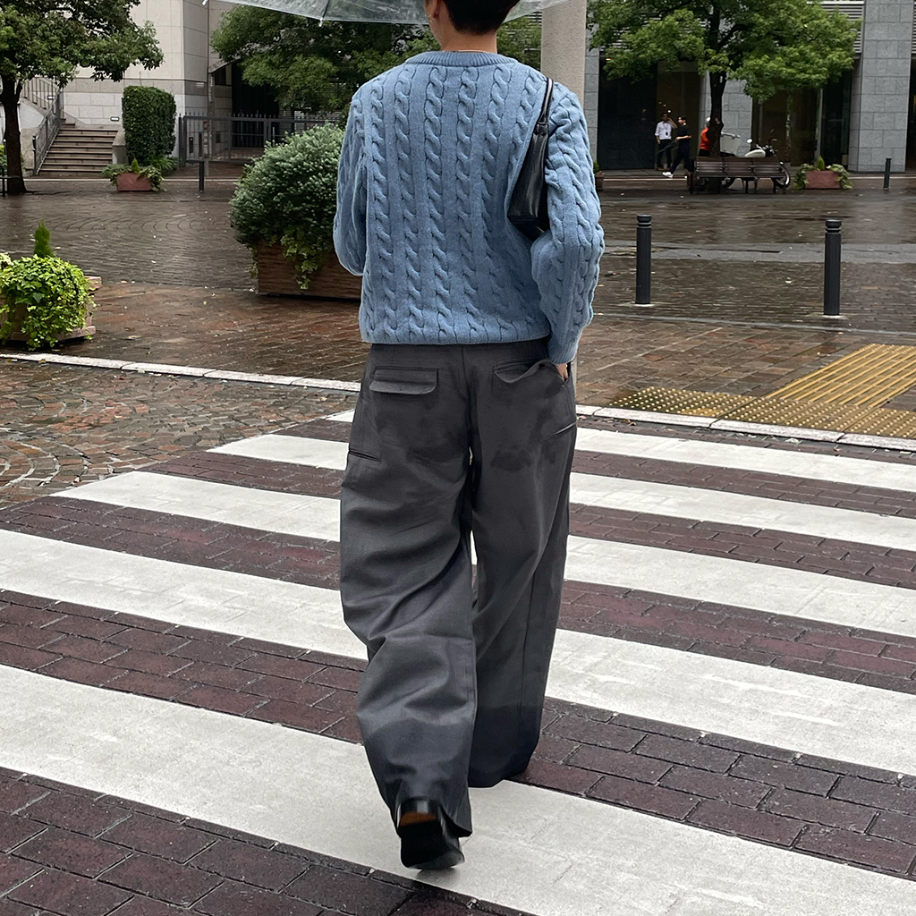 ラルフ　シルク　ノータック　ワイド　スラックス　インプリーツ　ネイビー　W34 ラルフシルクノータックワイドスラックスインプリーツネイビーW34