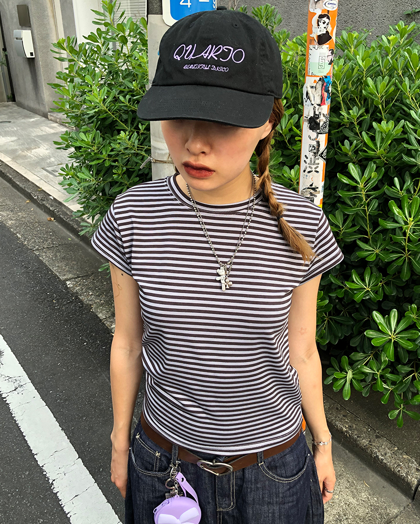 セミクロップドボーダーショートスリーブTシャツ | ファッション