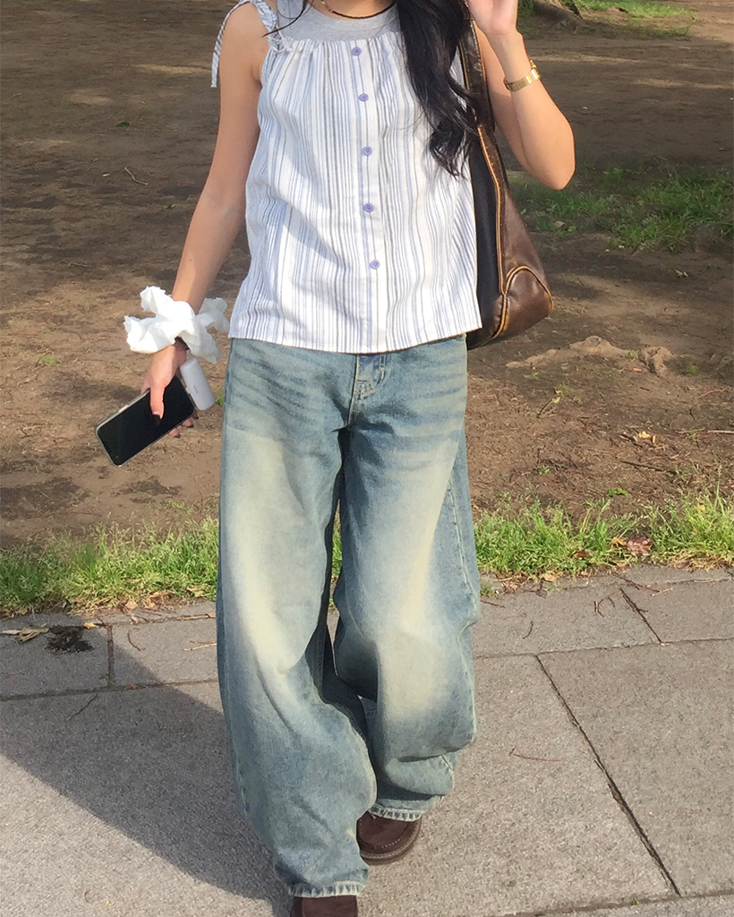 マルチストライプボタンホルターネックキャミソール