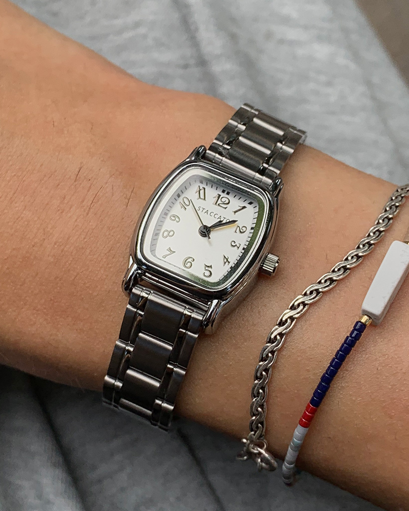 【未使用】GUCCI ブラック×シルバー スクエアスリムウォッチ GUCCI】グッチ Gスクエア 腕時計 3600M ステンレススチール