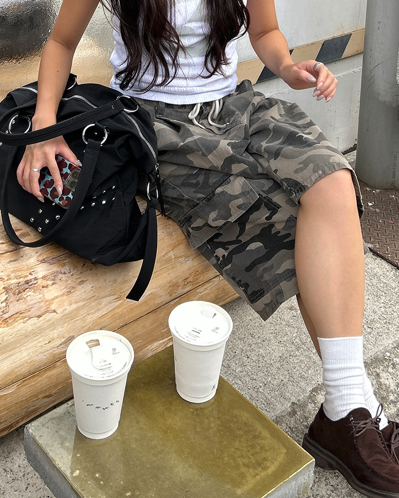 ストラップセットカモフラージュカーゴバミューダパンツ
