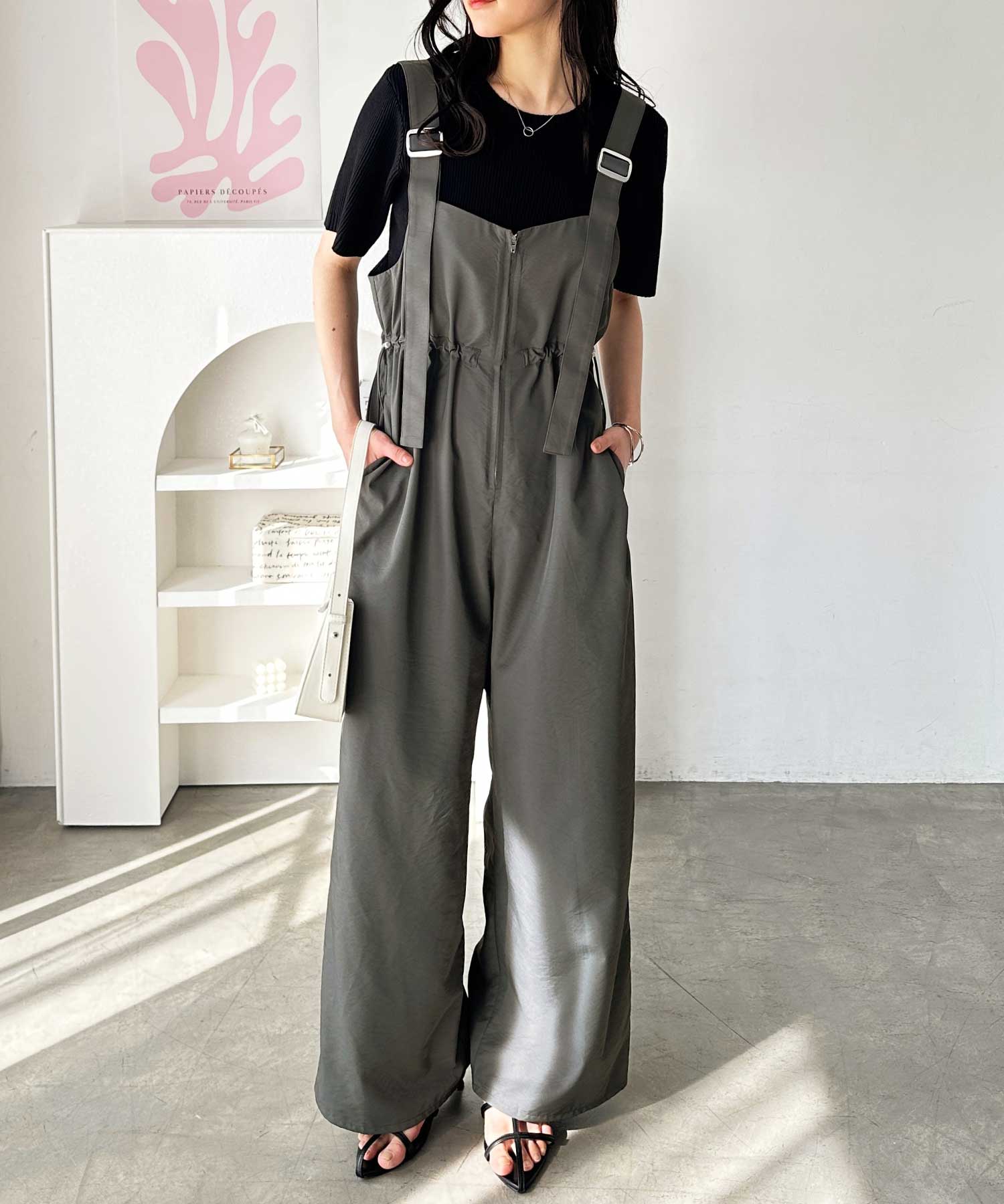 Y's ワイズ 美品 フロントタック サロペットドレス グレー1 Y's ワイズ