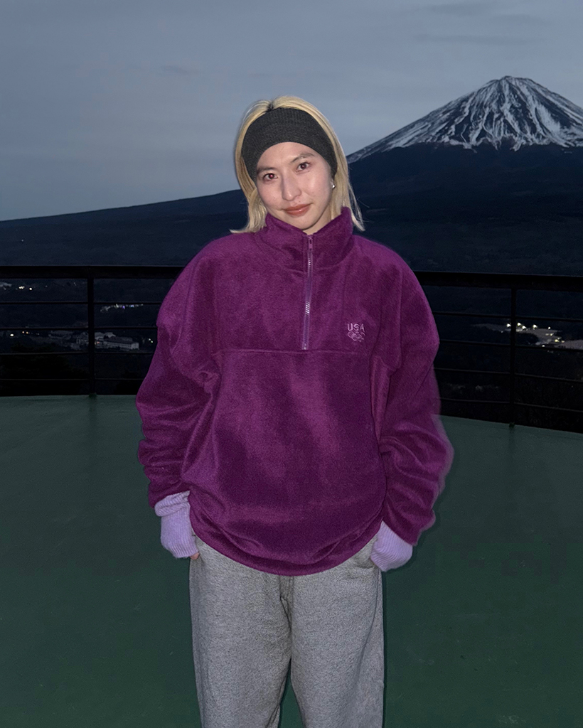 USAステッチハイネックハーフジップフリースプルオーバー