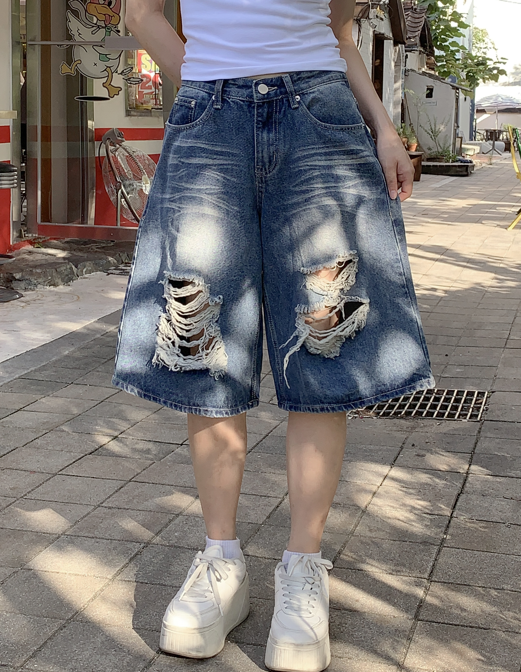 ダメージウォッシュデニムハーフパンツ | ファッション通販