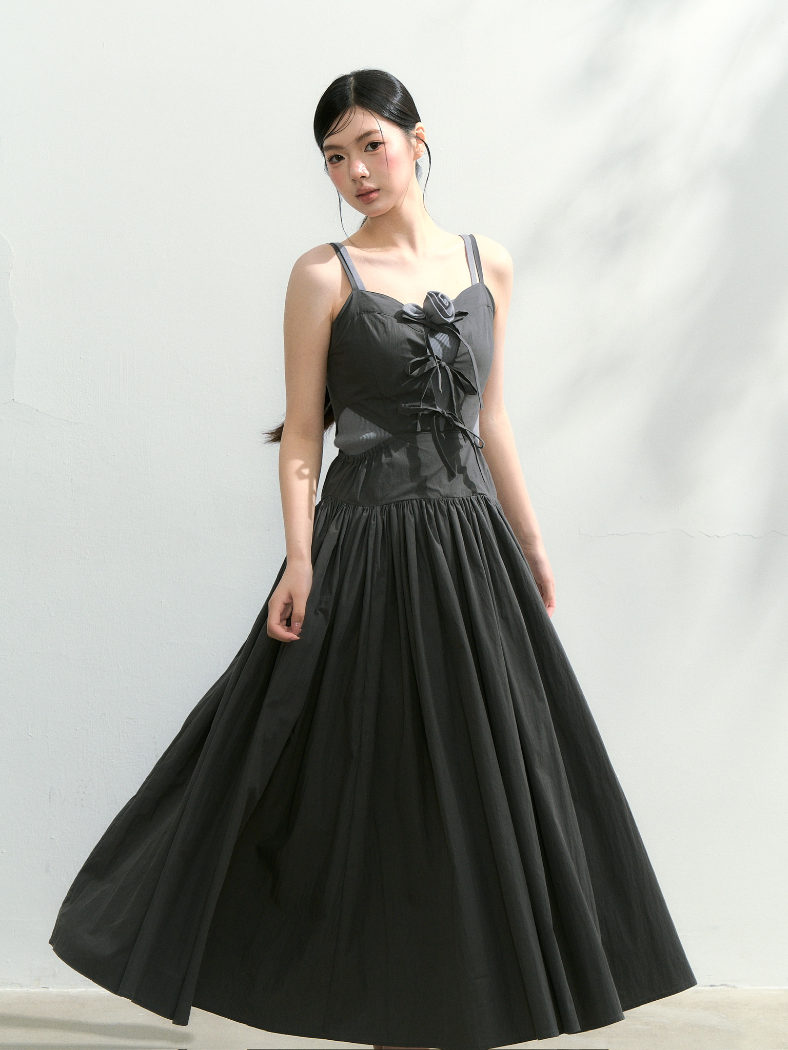 ワンピース amerge. ribbon gather slit maxi onepiece ribbon gather slit maxi onepiece(M BLACK/BEIGE): ワンピース