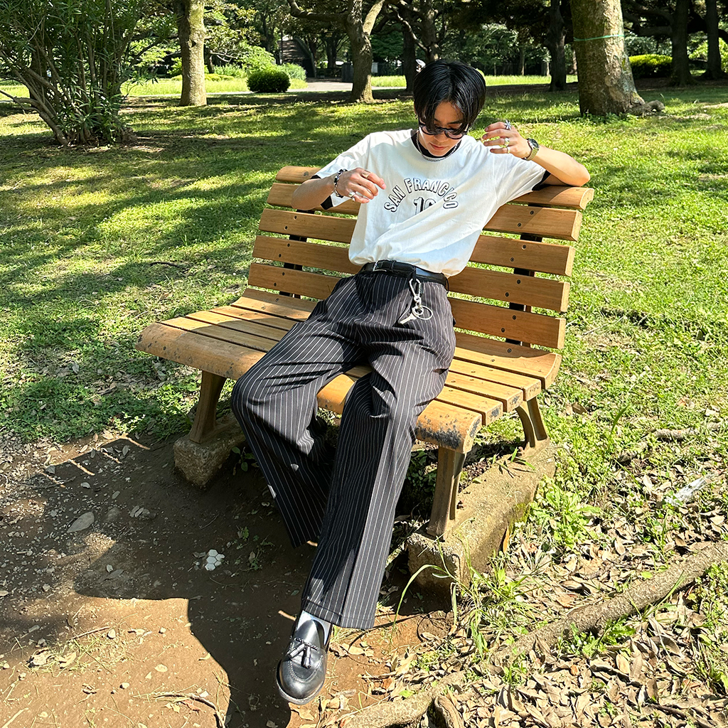 WISHFOREVER ストライプパンツ wish for ever ストライプデザイン ボタン付きパンツ M - メルカリ