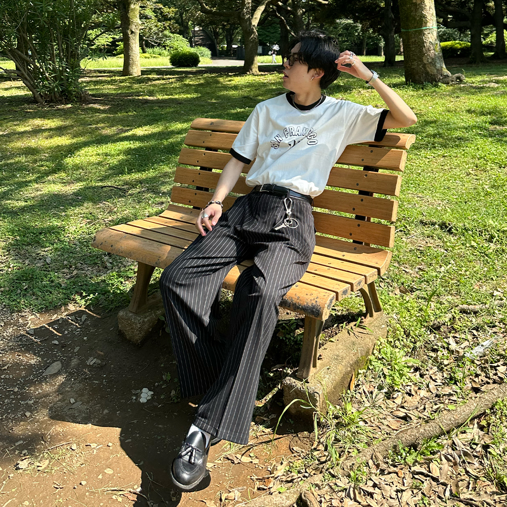 80's vintage スラックス ストライプ YZIP ダークブルー ウール 80's vintage スラックス ストライプ YZIP ダークブルー ウール