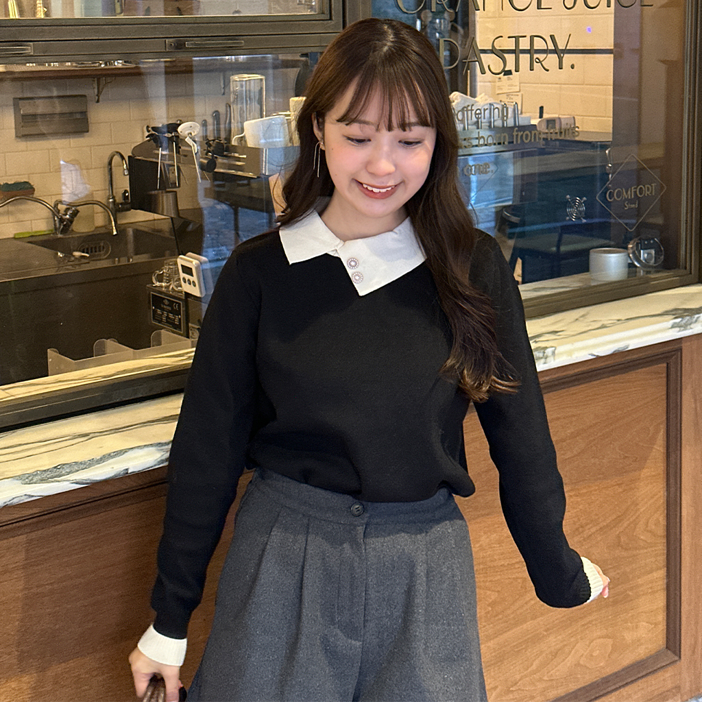 アンバランス襟バイカラーニット | ファッション通販サイト NUGU