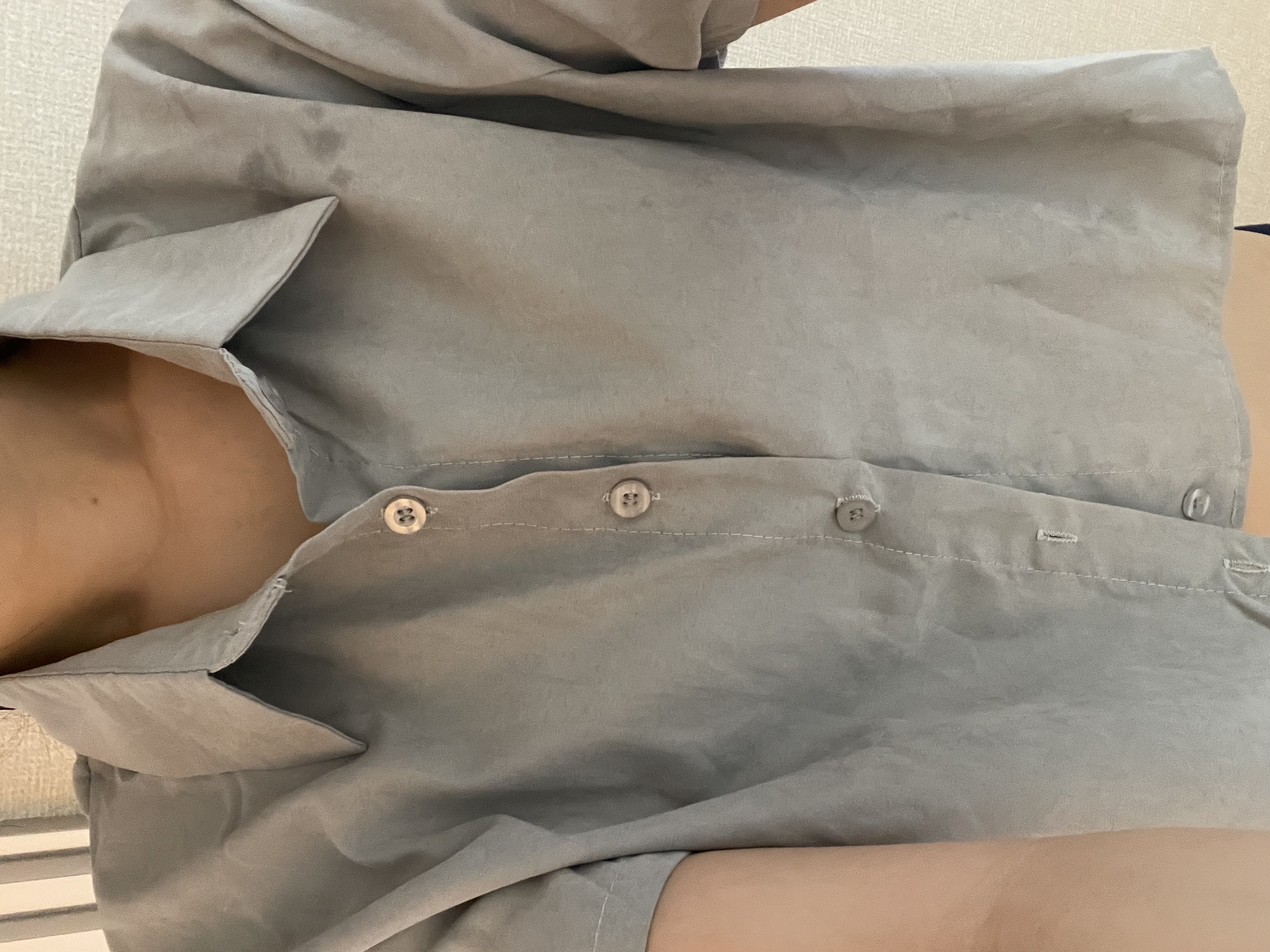 グレー プリーツ 半袖シャツ ライトウェイト ドライシャツ 半袖(セットアップ可)