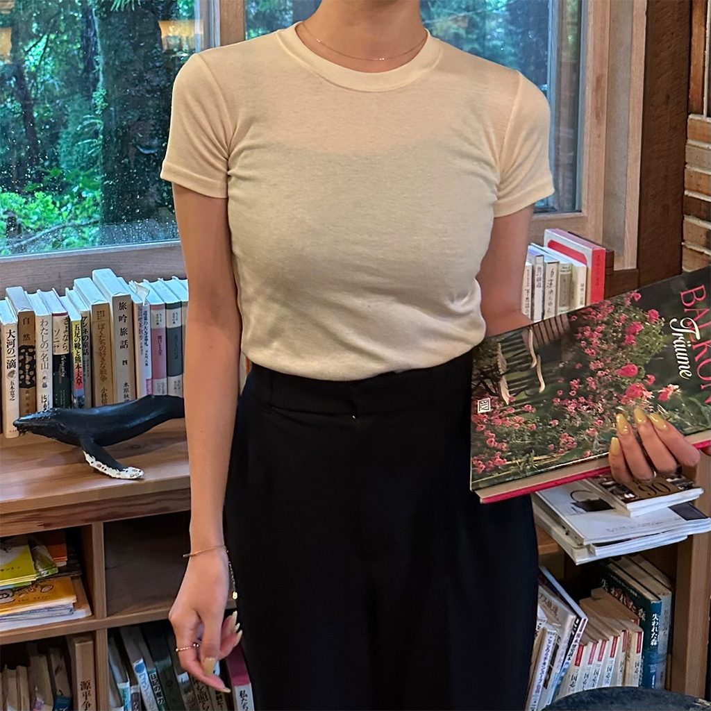 スリムロングラウンド半袖Tシャツ