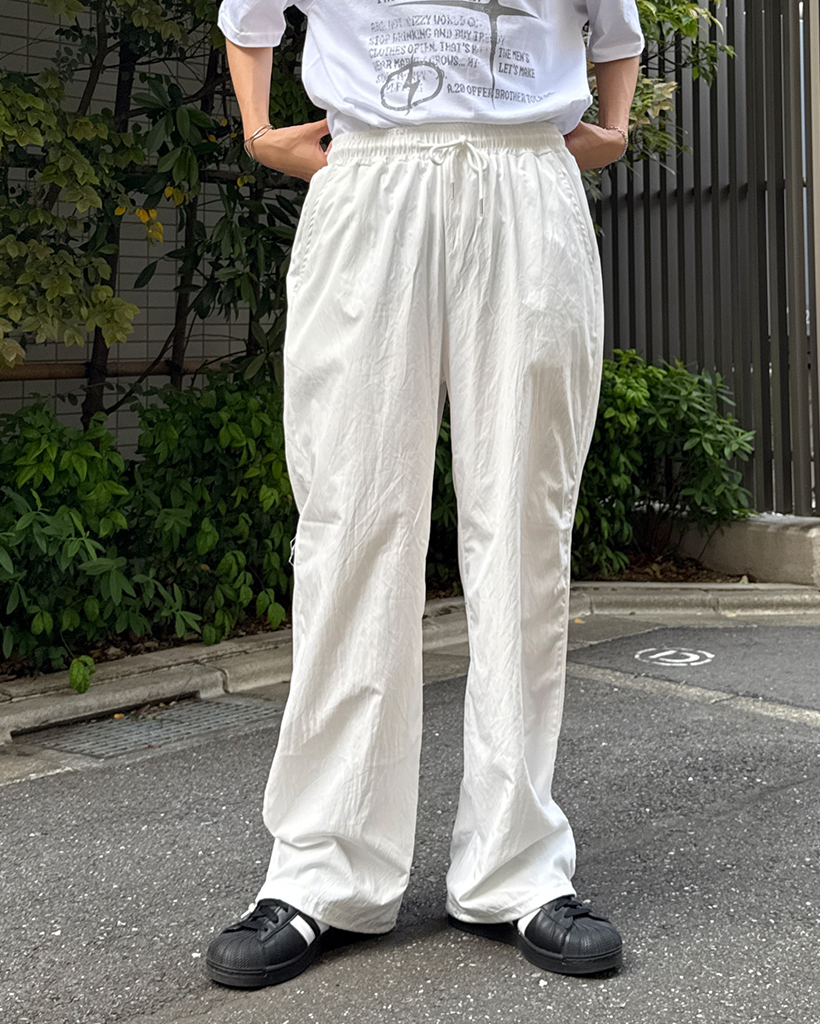 2色 ワイドパンツ ストレート ルーズ カジュアル ユニセックス ユニセックス）2wayリンクルサマードローコードパンツ