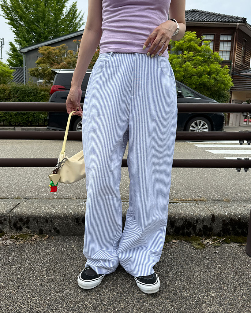 サマーコットンストライプワイドパンツ