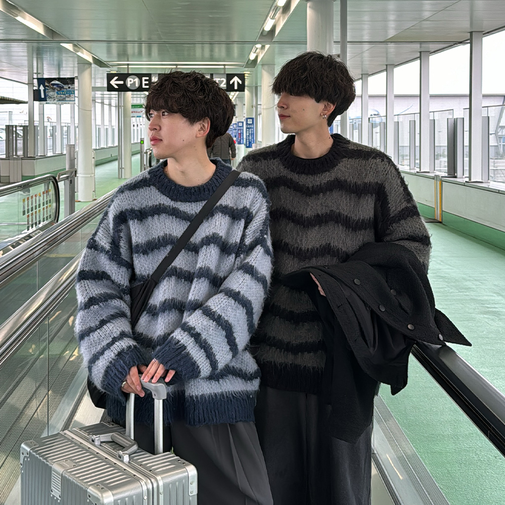 モヘアライクボーダーニットセーター | ファッション通販サイト NUGU