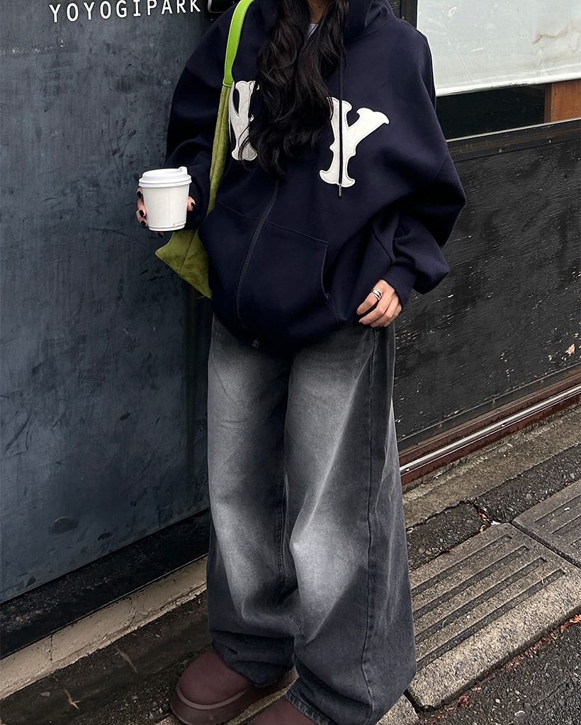 ユニセックス) NYユニークビッグパッチジップアップフードパーカー