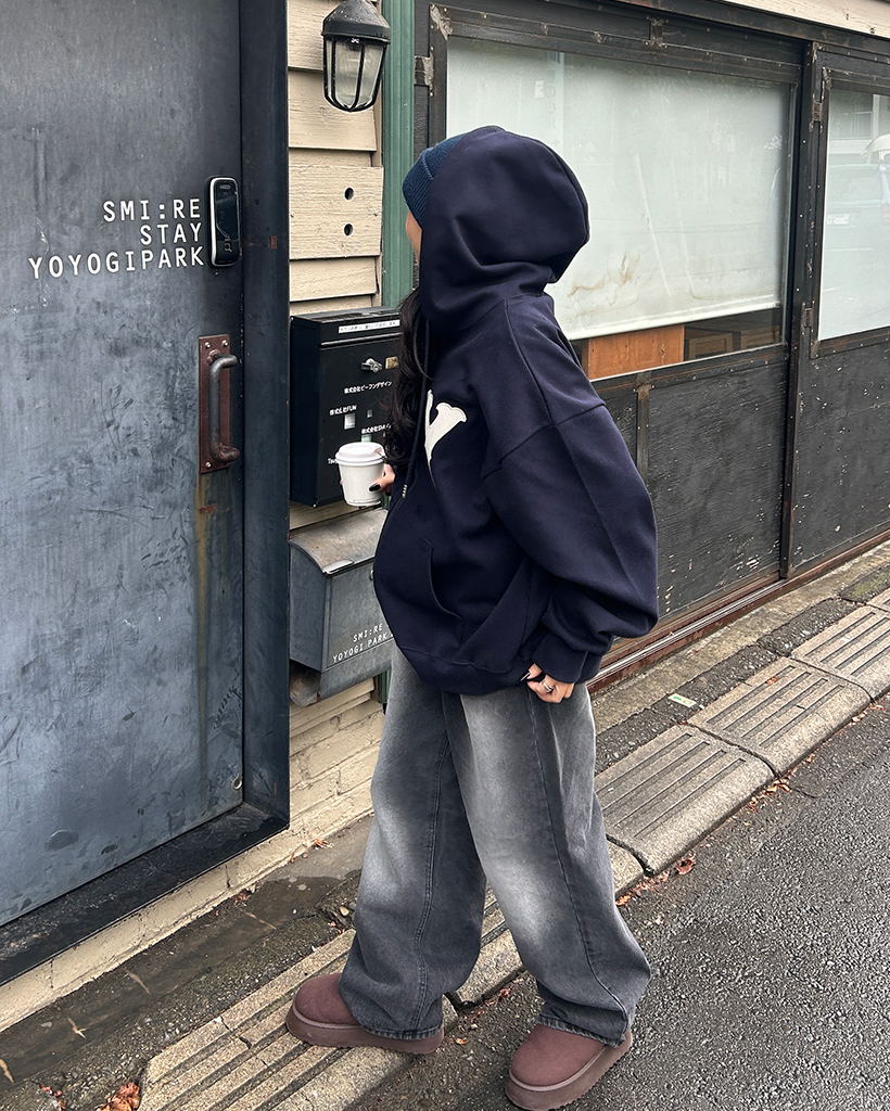 ユニセックス) NYユニークビッグパッチジップアップフードパーカー