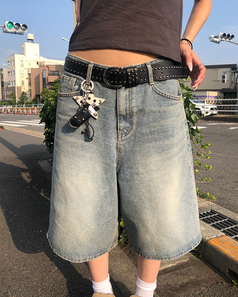 ビンテージウォッシュワイドハーフデニムパンツ | ファッション