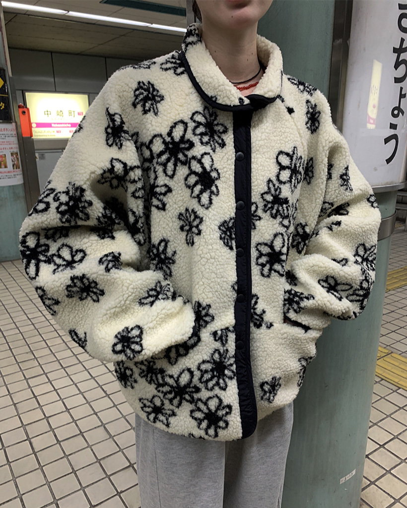 リバーシブルバイカラーボアフラワージャケット | ファッション通販