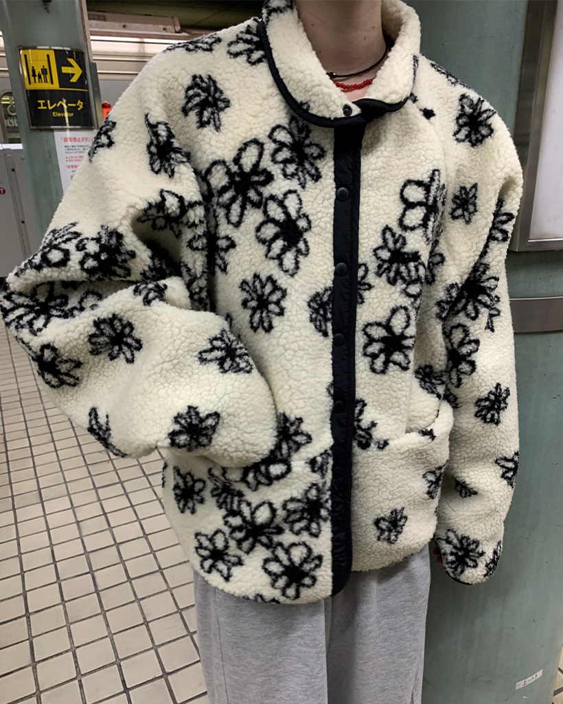 リバーシブルバイカラーボアフラワージャケット | ファッション通販