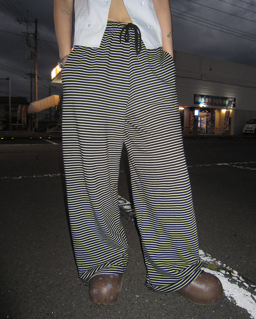 リミフゥ　サルエルパンツ　ボーダー　白黒　ペチコート付き Standard W/Gabardine Sarrouel Pants(S Black): LIMI feu｜THE