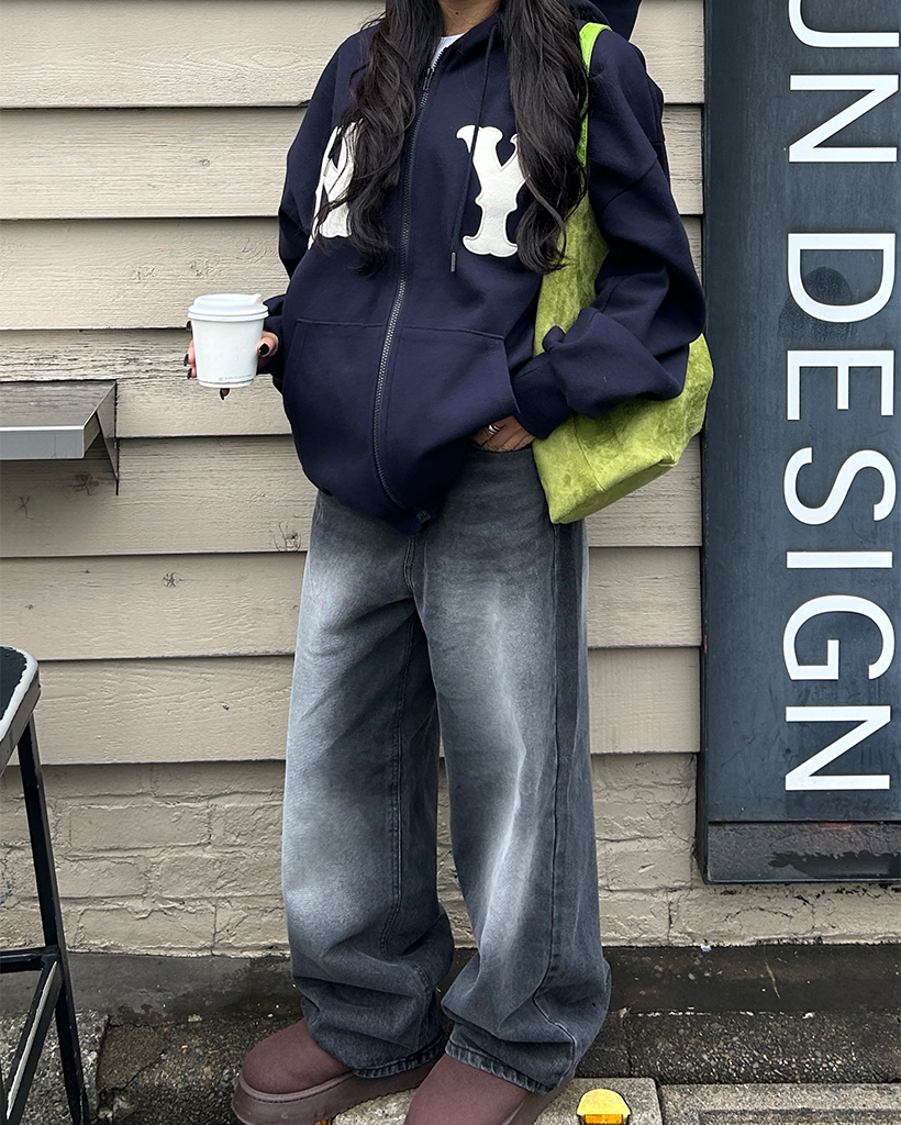 ユニセックス) NYユニークビッグパッチジップアップフードパーカー