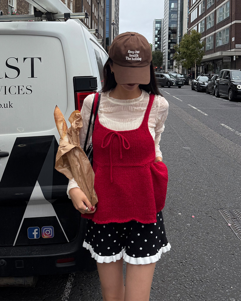 リボンストリング網みニットビスチェ