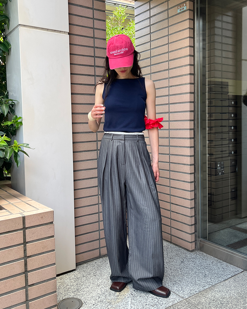 H beauty&youth ウール　ストライプ　スラックス ユニセックス)サイドウエストゴムペンシルストライプスラックス