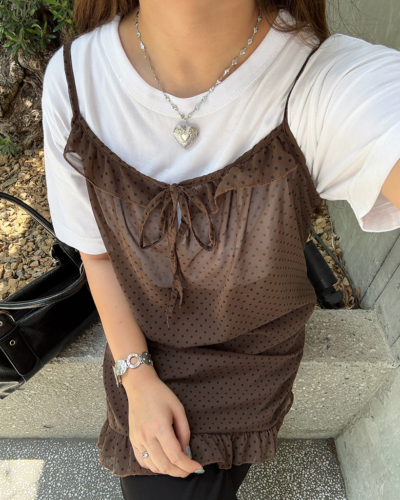 ドットシースルーレイヤードキャミソールワンピース