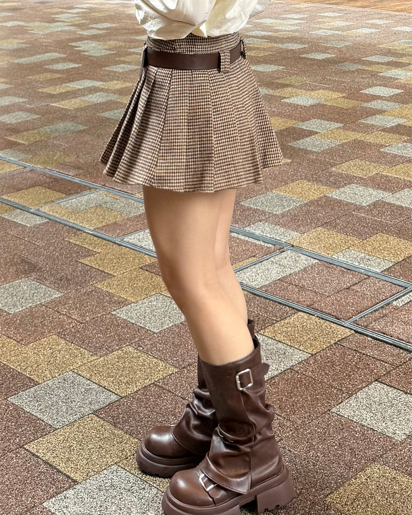 チェックプリーツベルトセットミニスカート | ファッション通販サイト NUGU