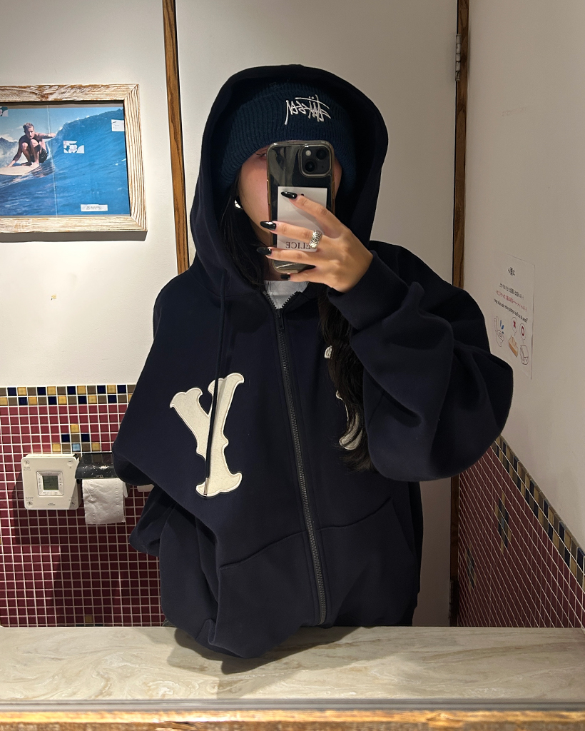 ユニセックス) NYユニークビッグパッチジップアップフードパーカー