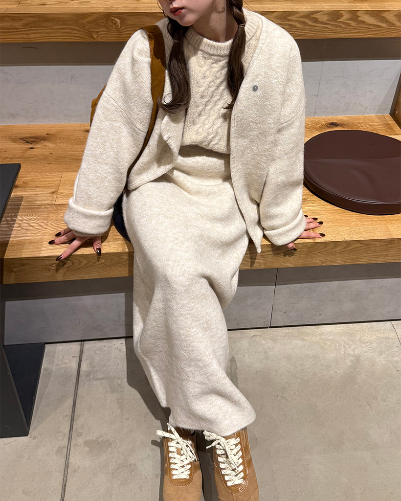 ワンボタンカーディガン＆ロングスカートセット | ファッション通販