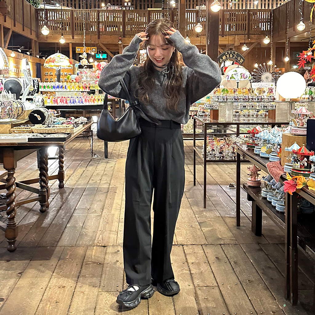 ドゥロワー ボウタイ ニット リボン トップス ネイビー 配色ライン入りボウタイりぼんニットプルオーバー