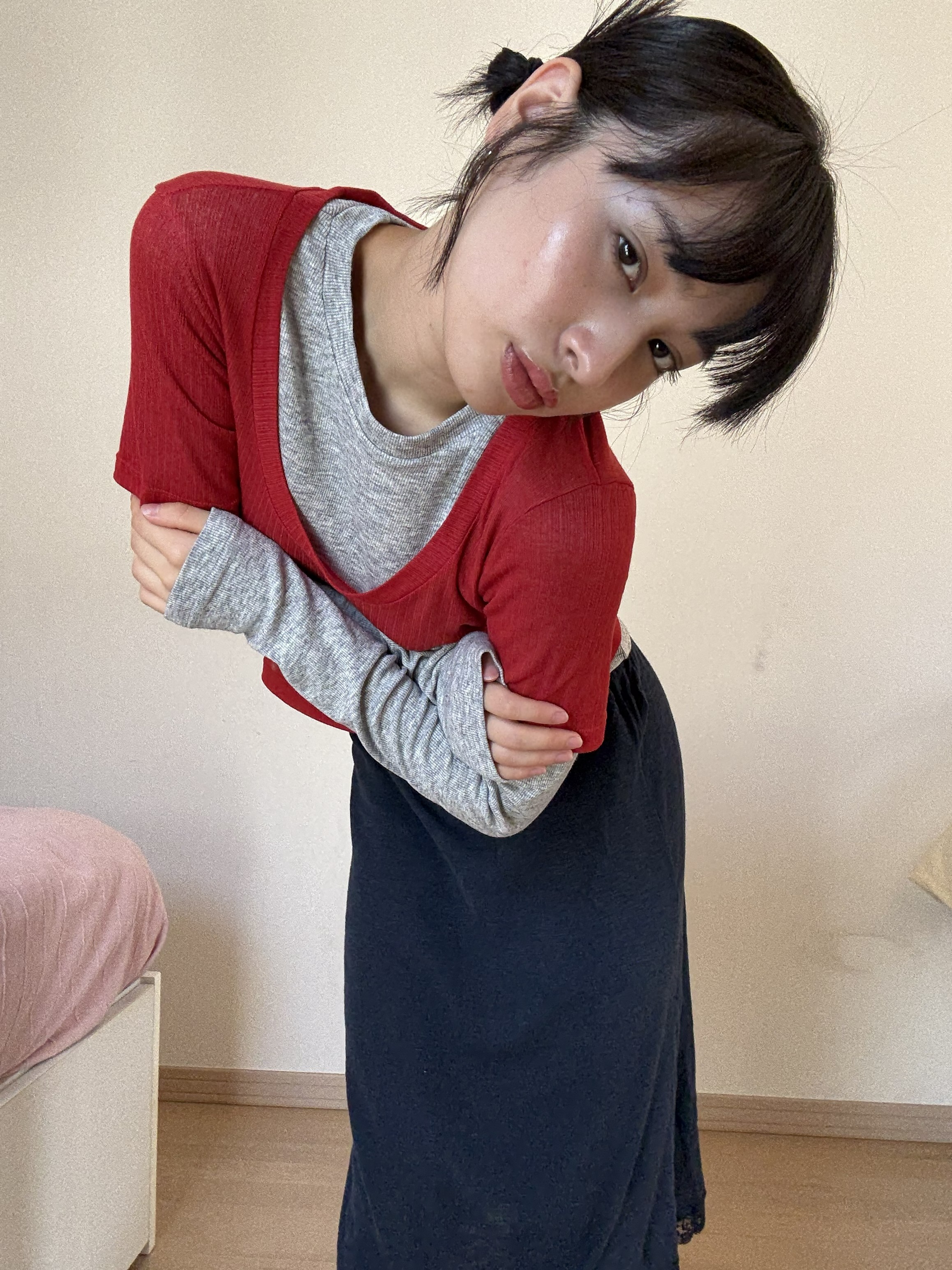 MEGU x Kijun] Layered Jersey Top Red | ファッション通販