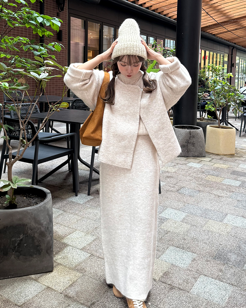 ワンボタンカーディガン＆ロングスカートセット | ファッション通販