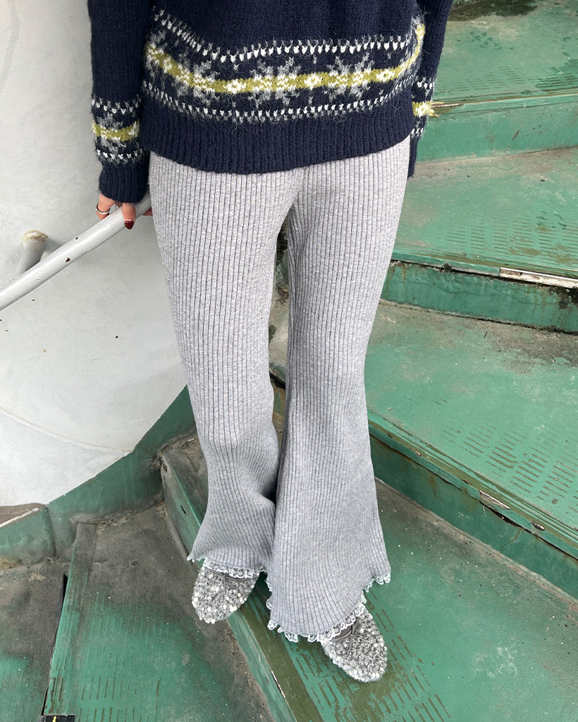 レースニットウエストゴムブーツカットパンツ