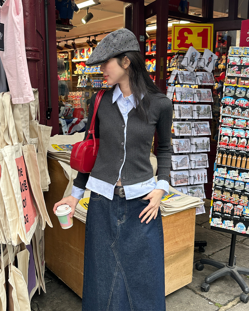 [sep19 X FANCYCLUB] Striped Shirt Layered Cardigan (CHARCOAL)_F24ZB066